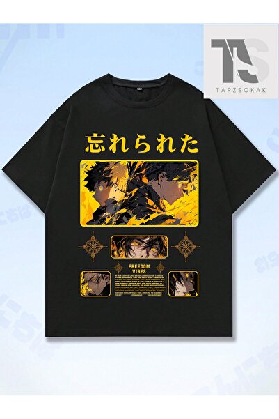 Tarzsokak Tricou cu grafică cu figură masculină anime și litere japoneze