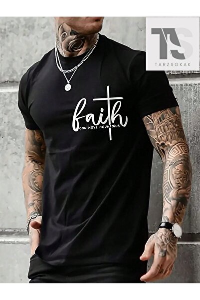 Tarzsokak Μαύρο πλεκτό ανδρικό μπλουζάκι με σλόγκαν και καρδιά, κοντομάνικο