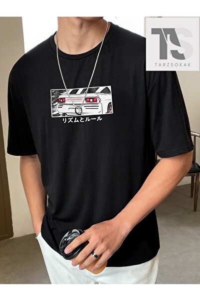 Tarzsokak Ανδρικό μπλουζάκι Hypemode με ιαπωνικά γράμματα και στάμπα αυτοκινήτου