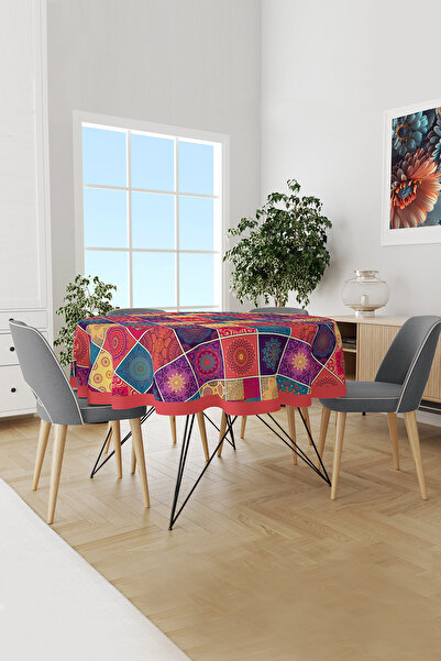 Moud's Anatolia 3 Patterned Round Suede Carefree Tablecloth