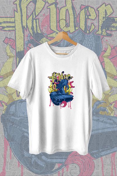 Vordevia Tricou supradimensionat alb cu imprimeu Rider