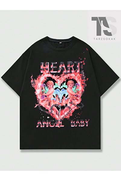 Tarzsokak Ανδρικό μπλουζάκι Street Life με γραφικά σχέδια καρδιάς και γραμμάτων