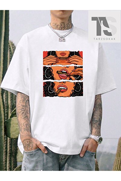 Tarzsokak Tricou alb cu imprimeu și guler rotund pentru bărbați KOD Trend