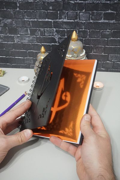markcat Elif Vav A5 Notebook - Black Wooden Cover Notebook, Diary and Religious Unlined Gift Notebook