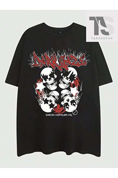 Tarzsokak Tricou Grunge Punk pentru bărbați cu craniu și slogan grafic, cu um...