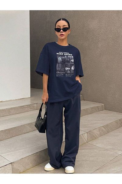 trendgar μπλουζάκι υπερμεγέθους unisex με στάμπα ναυτικού