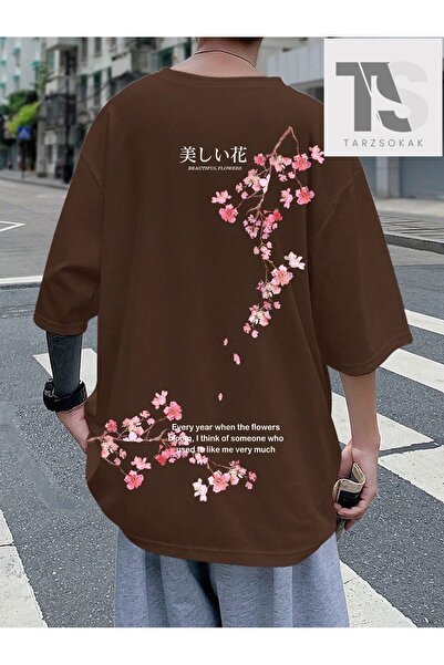 Tarzsokak Ανδρικό μπλουζάκι με γραφικά λουλούδια και σλόγκαν, με ανοιχτούς ώμους