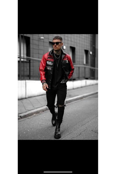 LOVELYSTORE سترة جلدية حمراء للجنسين