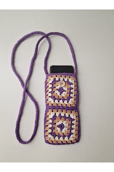 Butik Hobby Cafe Purple Hand Knitted Motif Phone Bag