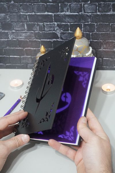 markcat Elif Vav Black Wooden Cover Notebook - Agenda - Diary - Religious Unlined Notebook - A5 Notebook