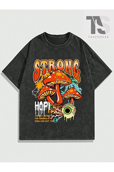 Tarzsokak Tricou grafic cu ciuperci și slogan Street Life pentru bărbați