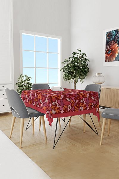 Moud's Burgundy 2 Patterned Suede Carefree Tablecloth