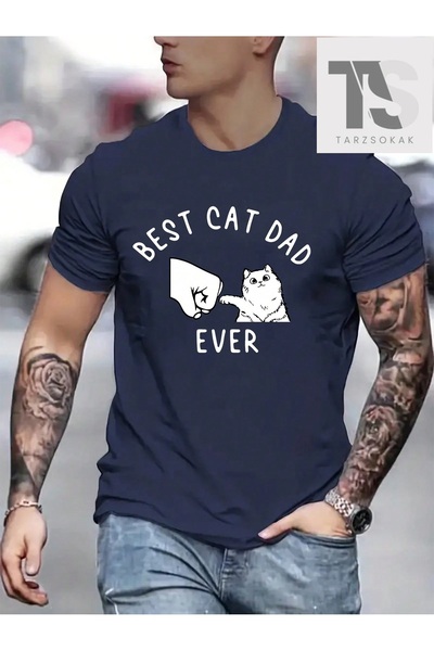 Tarzsokak Ανδρικό κοντομάνικο μπλουζάκι με στάμπα Cat & Slogan