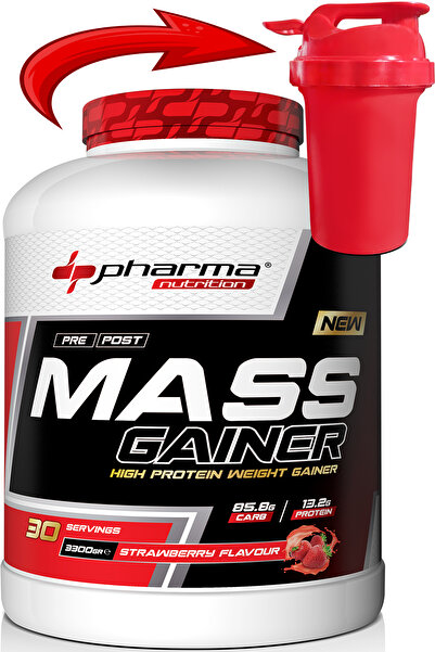 Pharma Nutrition Mass Gainer 3300 Gr Çilek Aromalı Kilo Kas Karbonhidrat Tozu...