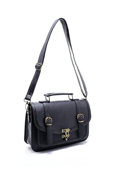 Namaste Vintage Siyah Vaketa Deri Vintage Model Postacı Çantası (28 X 19 X 7)