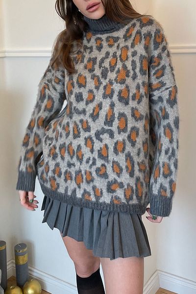 MAGARDE Leopard Pattern Turtleneck Sweater - ANTHRACITE