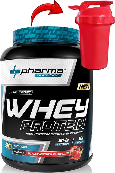 Pharma Nutrition 900 G Strawberry Flavored Whey Protein - 24 grams, 30 Servies