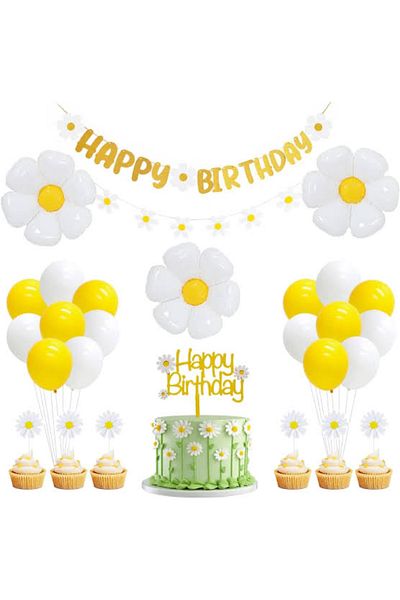 Çemrek Süs Parti Papatya Concept Balloon Set 23 Pieces Balloon Streamer Cake Decoration