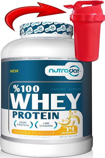 nutraday Banana Flavored Whey Protein - 2257 gr, 24 grams, 74 Servies
