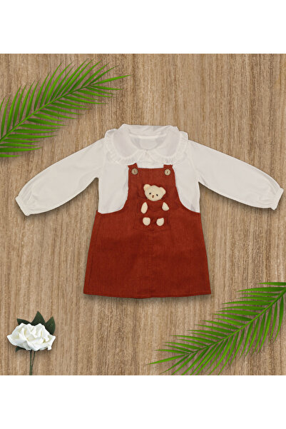 ÖZGÜL BEBE CEPLİ AYICIKLI KADİFE ELBİSE