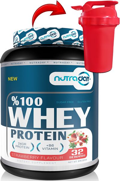 nutraday 976 gr Strawberry Flavored Whey Protein - 24 grams Strawberry Flavored Powder, 32 Servies