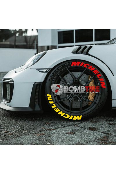 bombtire 8 Pieces Michelin Yellow Red Motorcycle and Car Sticker - Double Color Tire Lettering