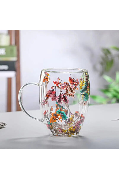 STLIFE Dried Flower Cup Double Glazed Double Walled Borosilicate Glass Cup Mug Presentation Coffee Cup