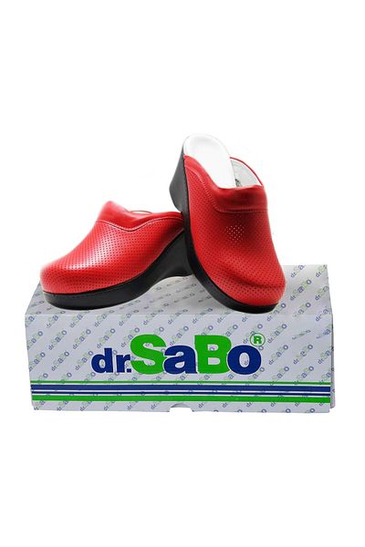 DR SABO شبشب سابو من الجلد ذو الكعب العالي باللون الأحمر