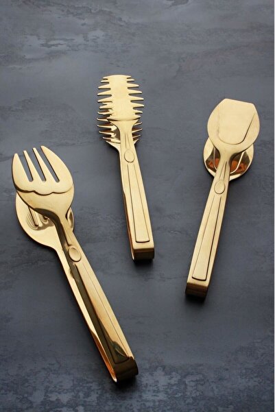 UNDERGROUND TRADE مجموعة ملقط سلطة المعكرونة لتقديم الطعام باللون الذهبي من 3...