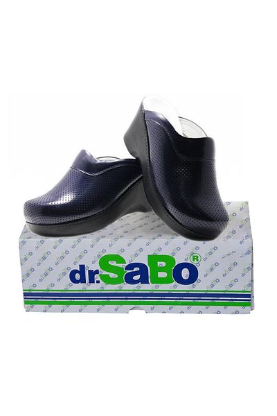 DR SABO شبشب سابو من الجلد ذو الكعب العالي باللون الأزرق الداكن