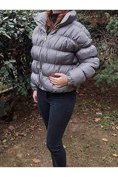 Safari Kadın Dik Yaka Yumuşak Şişme Mont