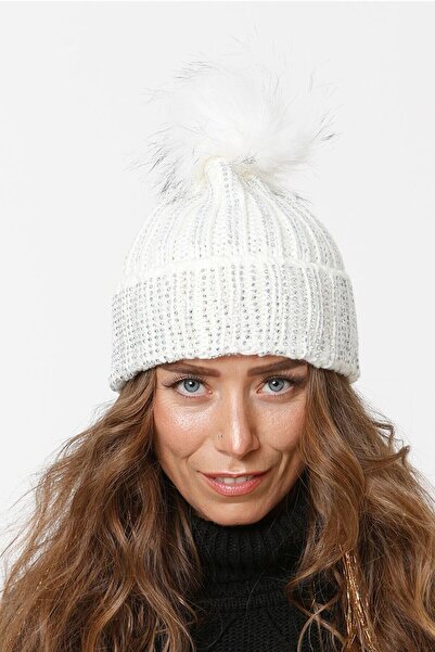 emybox Stoned Folded Braided Beanie with Pompom Women's Winter Colorful Knitt...