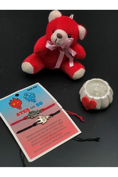 Masalsı Concept Lover cute teddy bear keychain soul mate fire and water bracelet and pumpkin tiny candle