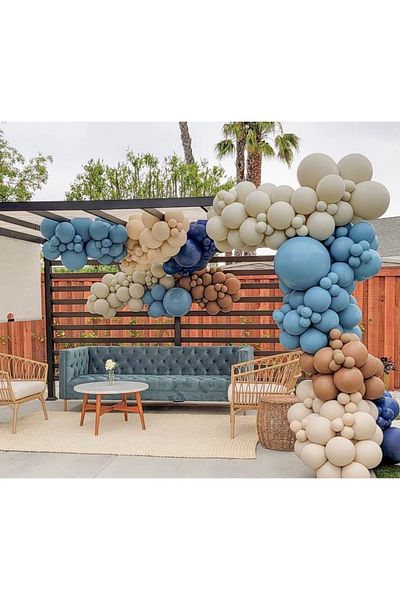 Çemrek Süs Parti Blue caramel balloon chain set 103 pieces of balloons and chain