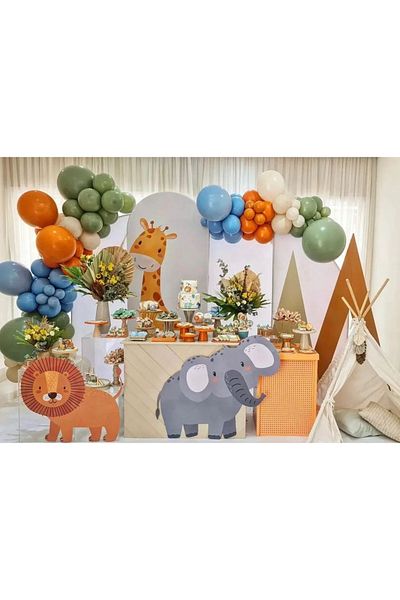 Çemrek Süs Parti Safari Eucalyptus blue balloon chain set 103 pieces of balloons and chain