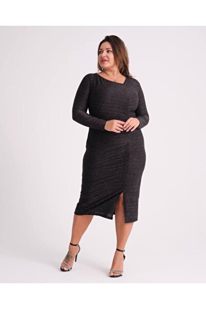 Butik Nilyam Women's Plus Size Gather Detailed Slit Lycra Evening Dress 22013...