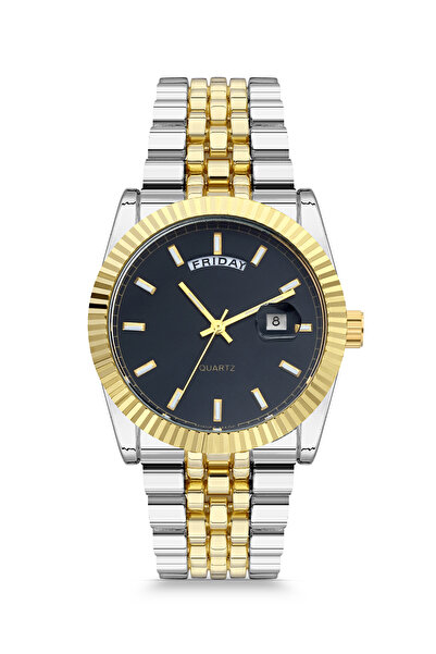 pierrose Gümüş Gold Çift Renk Çelik Kordon Romen Rakamlı Çift Takvimli Erkek ...