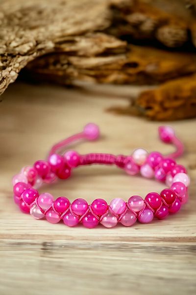 NBS Beautiful Naturel Stones Pink Agate Handcrafted Natural Stone Bracelet 6 mm