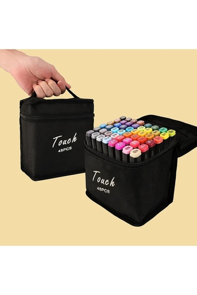 TOUCH SKETC مجموعة أقلام تحديد مزدوجة الجوانب مكونة من 48 قلمًا مع حقيبة وحامل