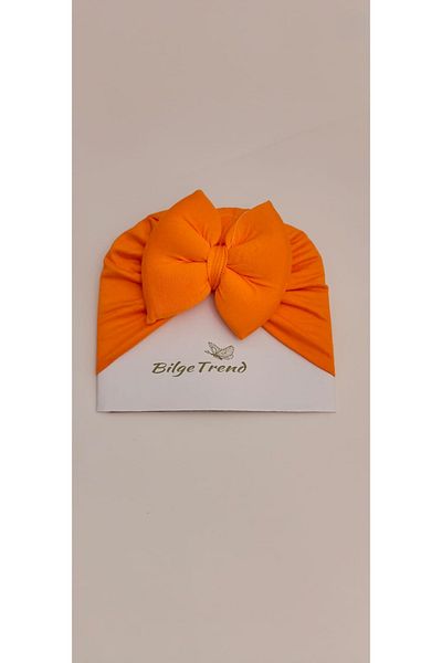 Bilge Trend Double Layer Lycra Flat Bow Orange Baby Bonnet