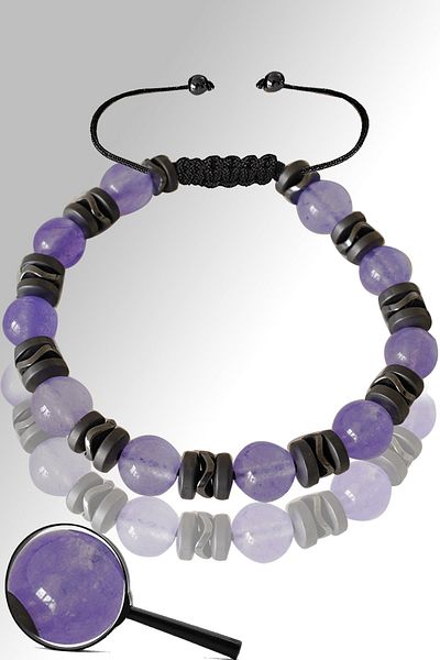 Tesbih Atölyesi Certified Matte Hematite - Light Purple Quartz Stone Bracelet - Adjustable