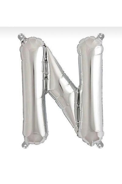Yogi parti N letter Gray Silver Foil Balloon 34”76cm Helium Compatible flying balloon