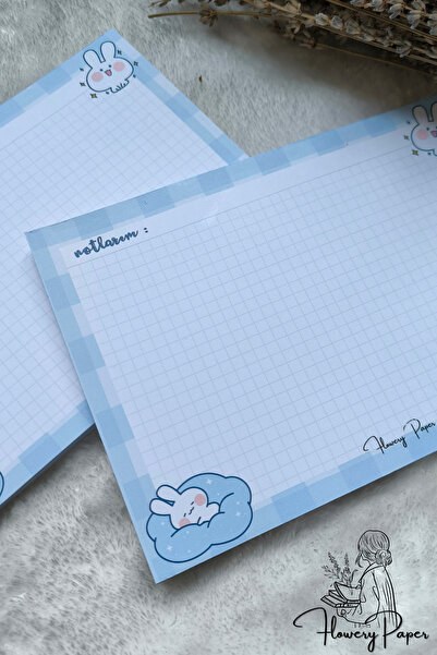 Flowery Paper Mavi Pötikare Tavşan A5 Notepad - Memopad, Bloknot, Defter, Not Kağıdı