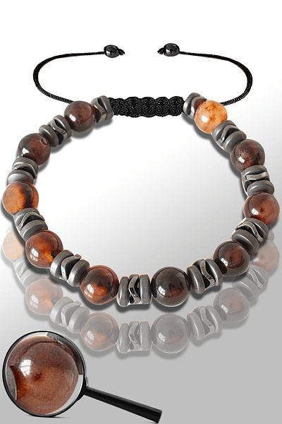 Tesbih Atölyesi Matte Hematite Certified - Brown Agate Stone Bracelet - Adjustable