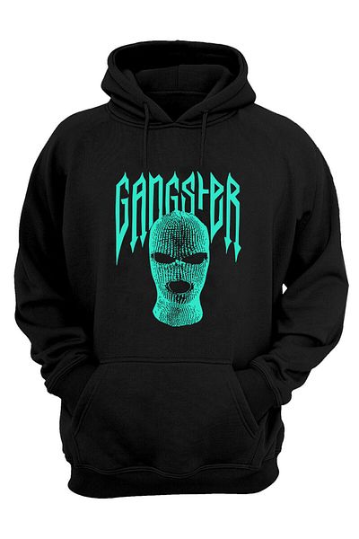 THEWERT Hanorac unisex, verde, Gangster, cu imprimeu, negru, cu ajustare normală, groase