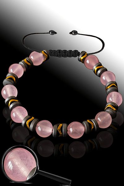 Tesbih Atölyesi Certified Matte Rose Hematite - Pink Quartz Stone Bracelet - Adjustable