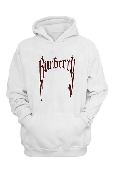 THEWERT Hanorac unisex, alb, cu imprimeu Burberry, cu croiala normală, înalt, gros