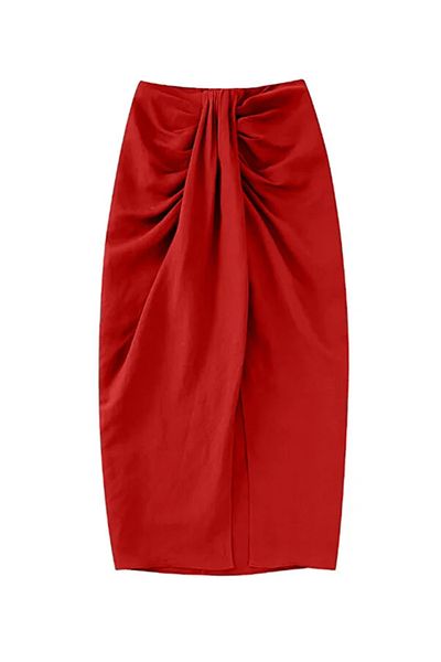 peelter Women's Gathered Slit Zippered Crepe Skirt