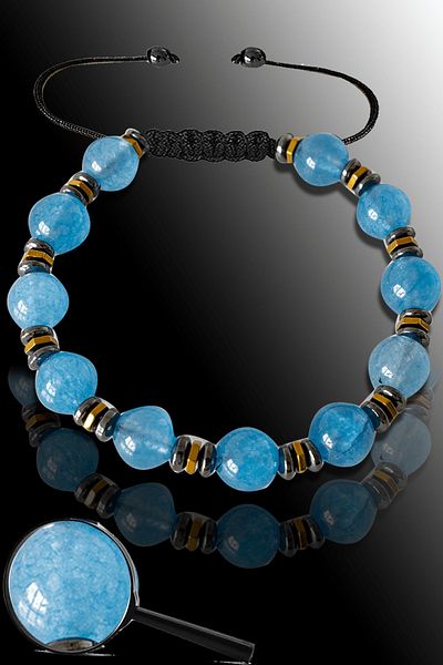 Tesbih Atölyesi Certified Rose Hematite - Blue Agate Stone Bracelet - Adjustable