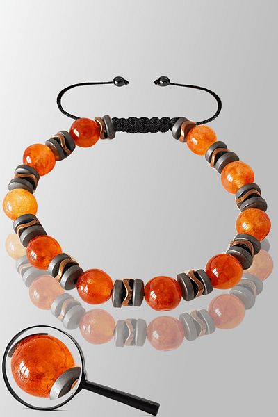 Tesbih Atölyesi Matte Rose Hematite Carnelian Agate Stone Bracelet - Adjustable Certified